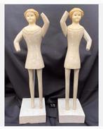 2 x Houten poppen, armen bewegen, op stand, 38 cm hoog, Ophalen of Verzenden