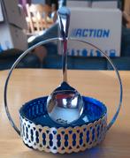 vintage verzilverd serveerschaaltje met kobaltblauw glas, Antiek en Kunst, Ophalen of Verzenden