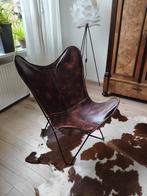 Vlinderstoel bruin leer, Huis en Inrichting, Stoelen, Ophalen, Bruin, Leer, Zo goed als nieuw