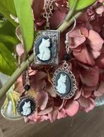 Gothic Oorbellen & Hanger Set - Kat Camee, Verzenden, Zwart, Nieuw, Overige materialen