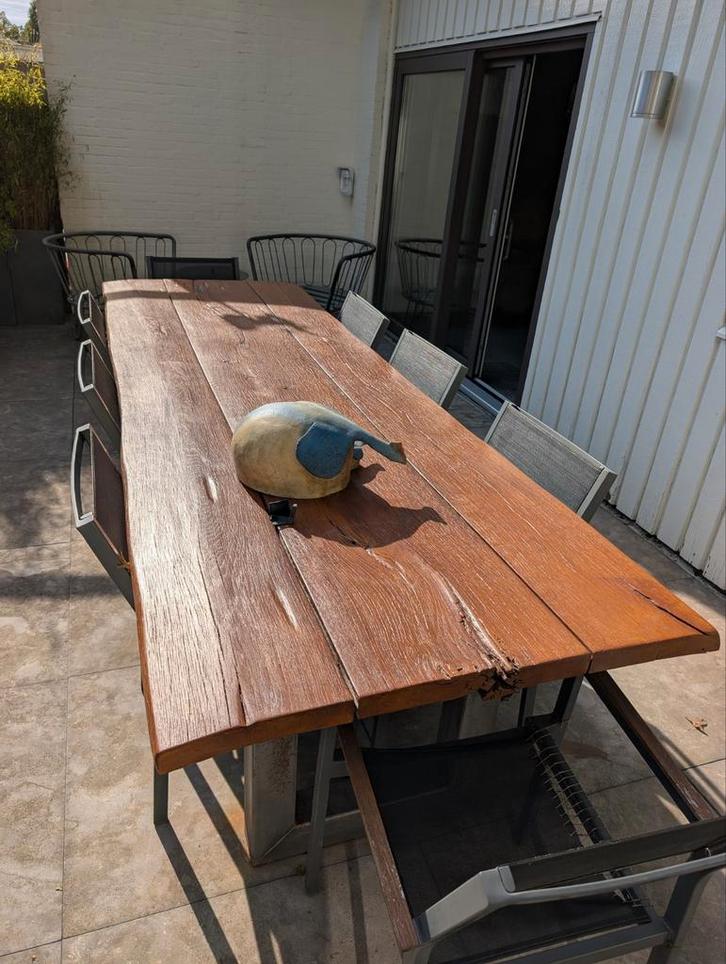 Boomstamtafel, Tuin en Terras, Picknicktafels, Gebruikt, Rechthoekig, Hout, Ophalen