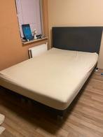 Tweepersoonsbed box spring met grijze hoofdbord en matras, Huis en Inrichting, Slaapkamer | Bedden, Tweepersoons, Zo goed als nieuw