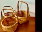 3 RIETEN/BAMBOE SET MANDJES   met MOOI HANDVAT, Verzenden, Gebruikt, Rond, Riet