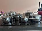 WMF Astoria pannenset 6-delig, Huis en Inrichting, Keuken | Potten en Pannen, Ophalen, Zo goed als nieuw, Rvs, Pannenset
