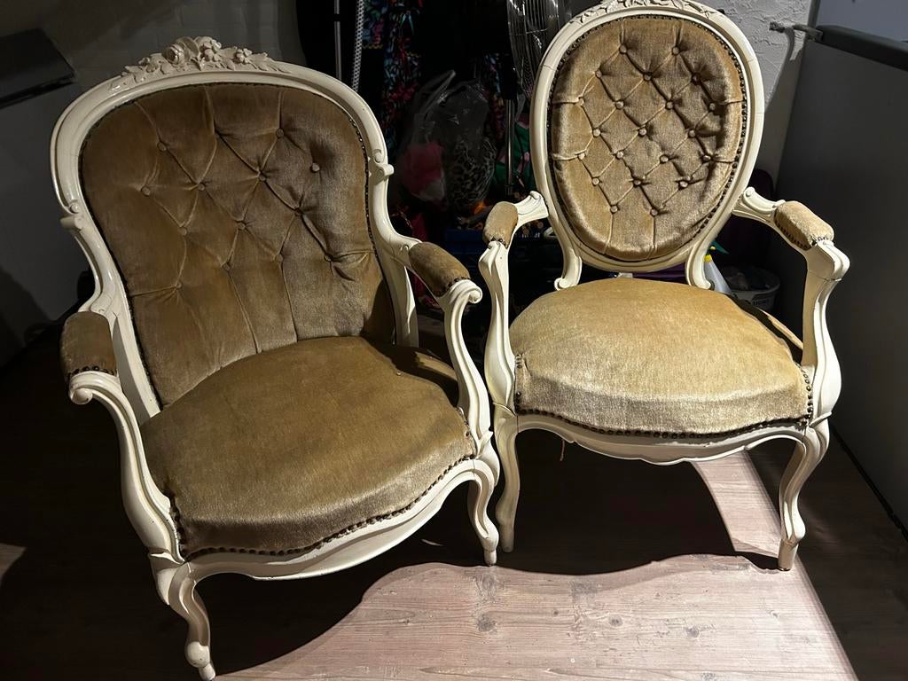 Set van 2 Barok Stoelen, Huis en Inrichting, Stoelen, Gebruikt, Twee, Hout, Bruin, Ophalen