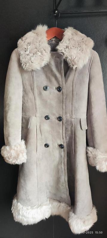 Vintage Leren Jas taupe beige met Bontkraag beschikbaar voor biedingen