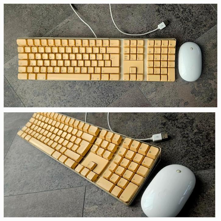 Apple USB Toetsenbord+Mighty Mouse Vintage, Computers en Software, Toetsenborden, Gebruikt, Qwerty, Bedraad, Toetsenbord en muis-set
