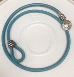 Pandora dubbele turquoise armband, leer en zilver 34,5 cm, Ophalen, Zo goed als nieuw, Zilver