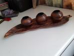 Houten blad met houders voor waxinelichtjes, Huis en Inrichting, Woonaccessoires | Kandelaars en Kaarsen, Ophalen of Verzenden