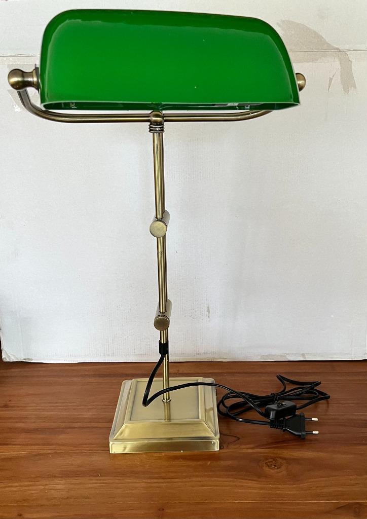 Notaris tafellamp - groen- messing, Huis en Inrichting, Lampen | Tafellampen, Zo goed als nieuw, Minder dan 50 cm, Kunststof, Metaal