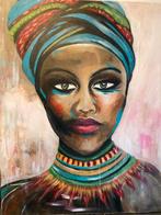 Afrikaanse kunst hand geschilderd 40/50 cm, Antiek en Kunst, Kunst | Schilderijen | Modern, Ophalen of Verzenden