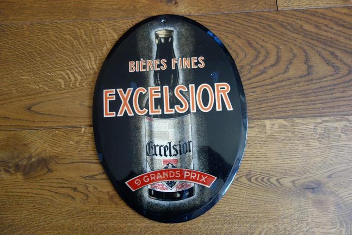 Reclamebord bier Excelsior, Verzamelen, Biermerken, Gebruikt, Reclamebord, Plaat of Schild, Overige merken, Ophalen of Verzenden