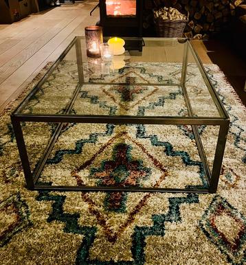 RETRO ‘90’s design glas/rvs salontafel beschikbaar voor biedingen