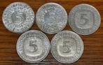 Vijf zilveren 5 D-Mark munten 1964, 1968, 1990, 1991, 1994, Ophalen of Verzenden, Duitsland, Setje, Zilver