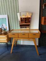 Vintage eiken kaptafel met spiegel, glasplaat en bijpassende, Ophalen, Gebruikt, Vintage, 50 tot 100 cm