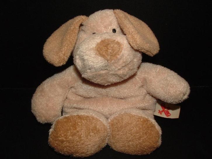 NICOTOY HOND ZACHTE BADSTOF BEIGE MET LICHTBRUINE  OREN NEUS, Kinderen en Baby's, Speelgoed | Knuffels en Pluche, Nieuw, Hond