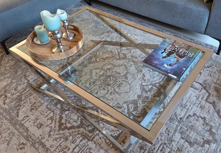 Salontafel, Huis en Inrichting, Tafels | Salontafels, Gebruikt, Minder dan 50 cm, 50 tot 100 cm, 100 tot 150 cm, Rechthoekig, Glas