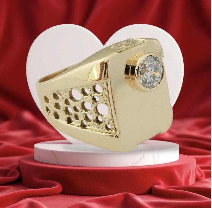 Zware 18 karaat Gouden Herenring 0.75 crt Diamant, Sieraden, Tassen en Uiterlijk, Ringen, Nieuw, Heer, 17 tot 18, Goud, Goud, Met edelsteen