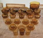 Retro amberkleurig glazen servies – in zeer goede staat, Ophalen, Gebruikt, Glas, Overige stijlen