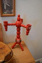 oude/brocante 3armige Zweedse rode bollen kerstkandelaar, Diversen, Kerst, Ophalen of Verzenden