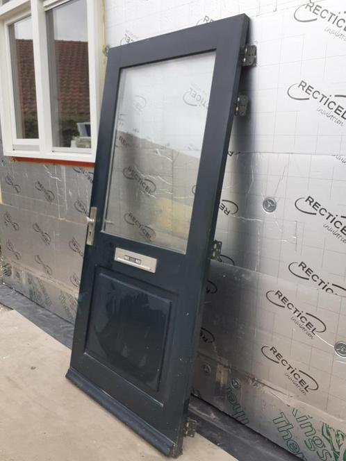 hardhouten buitendeur, Doe-het-zelf en Verbouw, Deuren en Horren, Gebruikt, Buitendeur, 200 tot 215 cm, 80 tot 100 cm, Glas, Hout