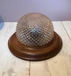 Plafondlamp Herda houten rand amberkleurig vintage, Huis en Inrichting, Ophalen of Verzenden, Zo goed als nieuw, Glas, Vintage