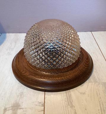 Plafondlamp Herda houten rand amberkleurig vintage beschikbaar voor biedingen