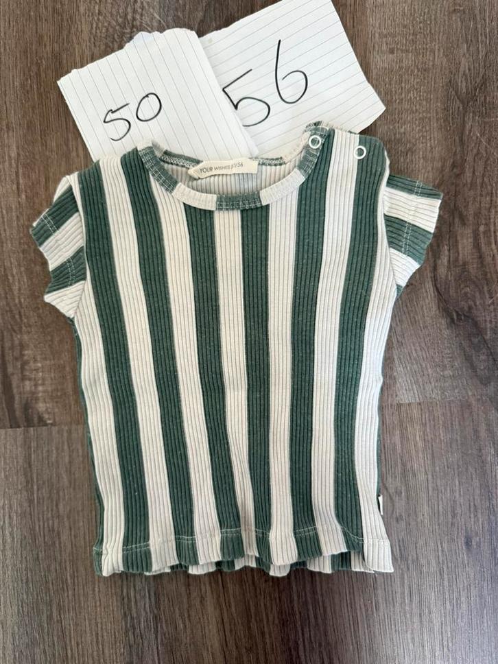 Your Wishes geribd shirtje • maat 50/56• groen/wit gestreept, Kinderen en Baby's, Babykleding | Maat 50, Gebruikt, Jongetje of Meisje
