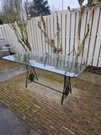 Brocante tuintafel met origineel naaimachine onderstel, Tuin en Terras, Tuintafels, Ophalen, Gebruikt, Rechthoekig, Metaal