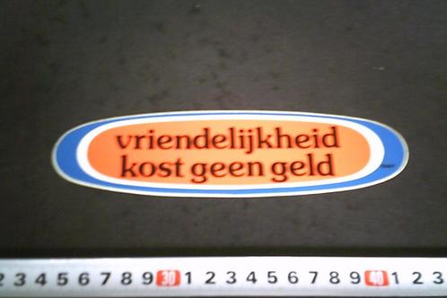 sticker vriendelijkheid kost geen geld, Verzamelen, Stickers, Zo goed als nieuw, Bedrijf of Vereniging, Ophalen
