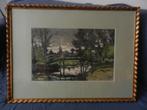 Krijttekening Bruggetje Ger van Vliet (1880-1972) 28,5x 44,7, Antiek en Kunst, Kunst | Schilderijen | Klassiek, Ophalen of Verzenden