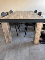 Zo goed als nieuwe eettafel, salon tafel en tv meubel, Ophalen, Zo goed als nieuw, Donker hout met grijze accenten., 4 tot 6 stoelen