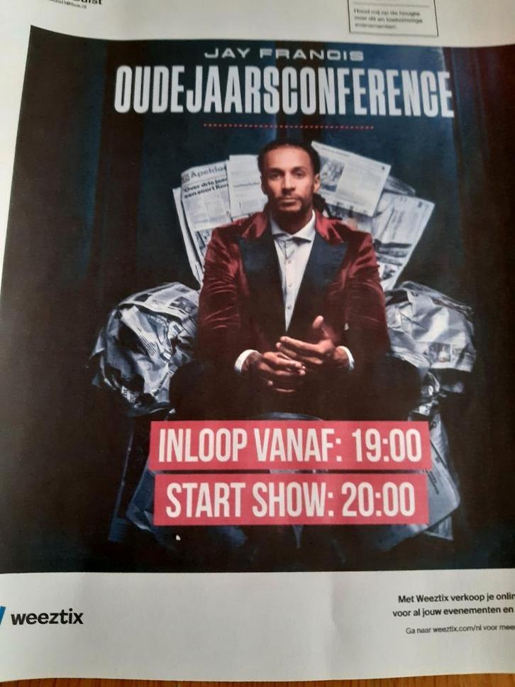 Entreekaart Jay Francis 6 dec Den Bosch Brabanthallen, Cd's en Dvd's, Dvd's | Cabaret en Sketches, Zo goed als nieuw, Stand-up of Theatershow