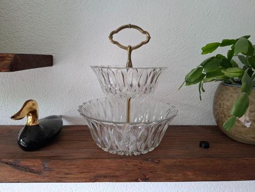 Vintage kristallen etagére messing handvat, Huis en Inrichting, Woonaccessoires | Etagères, Gebruikt, Ophalen of Verzenden