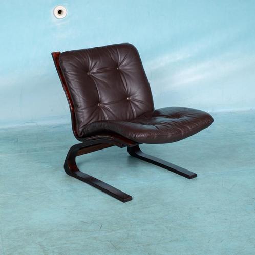 Vintage leren plywood fauteuil 60s, Nordic design chair, Huis en Inrichting, Fauteuils, Hout, Leer, Metaal, Stof, Overige materialen