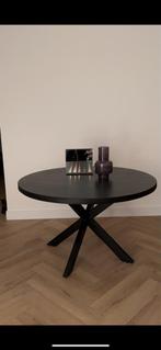 Eettafel zwart hout 130cm, Gebruikt, Rond, Ophalen of Verzenden, 100 tot 150 cm