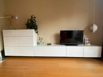 Ikea Besta wit hoogglans 4 delig met glazen bovenplaat