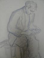 tekening schrijvende man op kruk, Jan Vink 1945, van Gogh, Verzenden