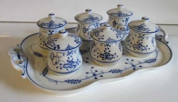 antiek set keramiek creme potjes sarreguemines sax motief, Antiek en Kunst, Antiek | Servies compleet, Verzenden