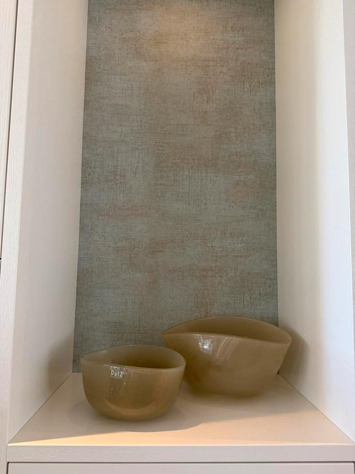 Dutz 2 potten glas ovaal beige / zand zgan, Huis en Inrichting, Woonaccessoires | Vazen, Zo goed als nieuw, Overige kleuren, Minder dan 50 cm