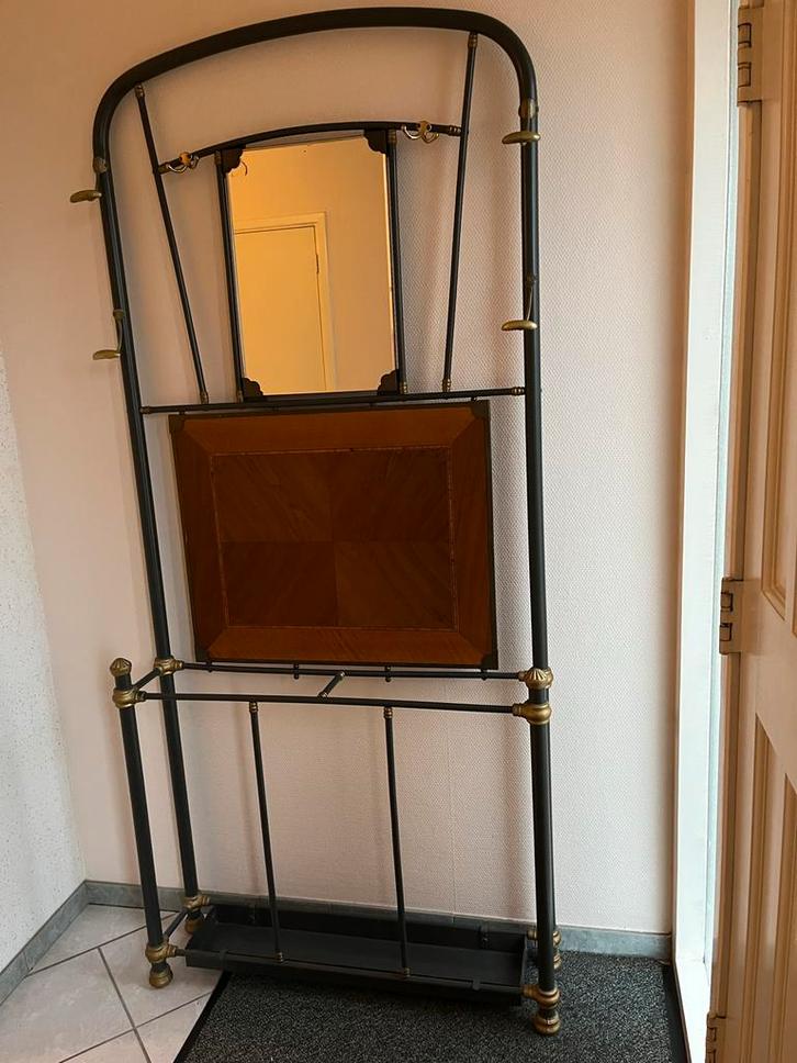 Antieke Kapstok met Spiegel - Notenhout, ca. 1930, Huis en Inrichting, Woonaccessoires | Kapstokken, Gebruikt, Staande kapstok