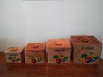 Nest houten voorraaddozen,koffie,thee,suiker,bloem, vintage, Ophalen of Verzenden, Gebruikt