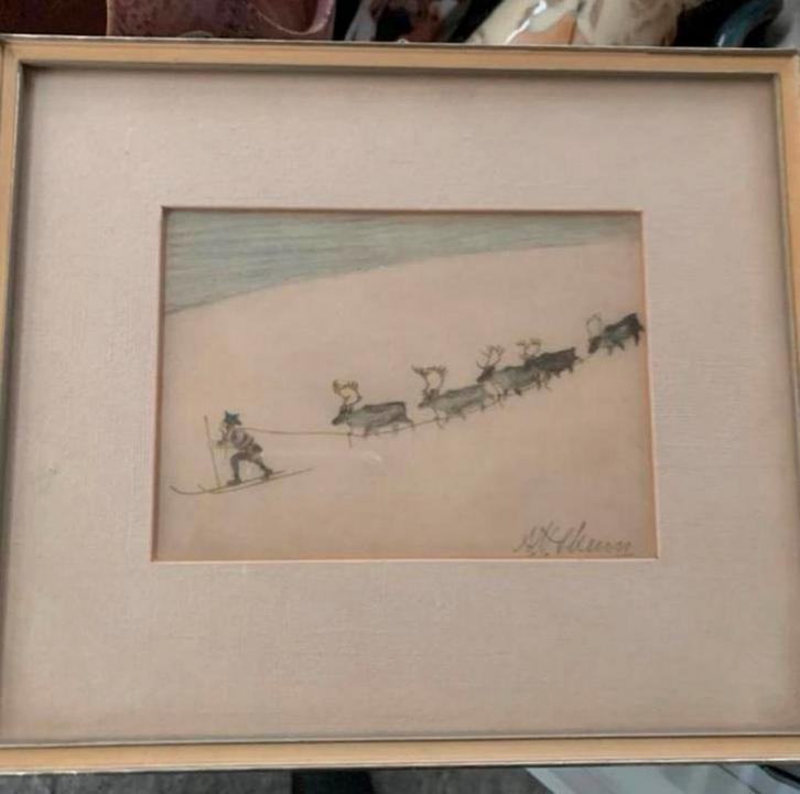 LEUKE ETS VAN NILS NILSSON SKUM RENDIEREN, Antiek en Kunst, Kunst | Etsen en Gravures, Ophalen of Verzenden