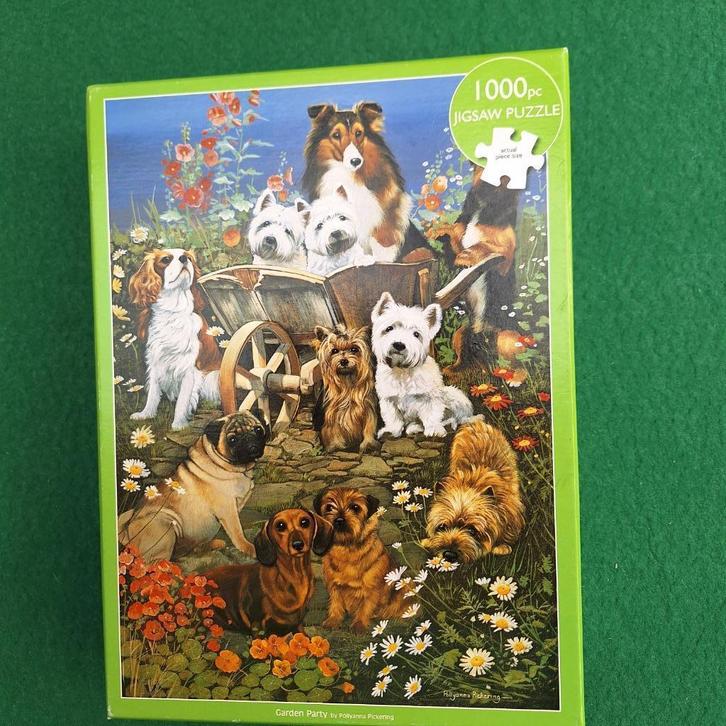 legpuzzel 1000 stukjes 'Gardenparty' honden, Hobby en Vrije tijd, Denksport en Puzzels, Gebruikt, Legpuzzel, 500 t/m 1500 stukjes