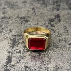 14k gouden ring heren robijn zegelring, Ophalen of Verzenden, Nieuw, Goud