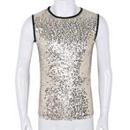Zwart goud heren glitter hemd mannen shirt top festival, Verzenden, Nieuw, Kleding