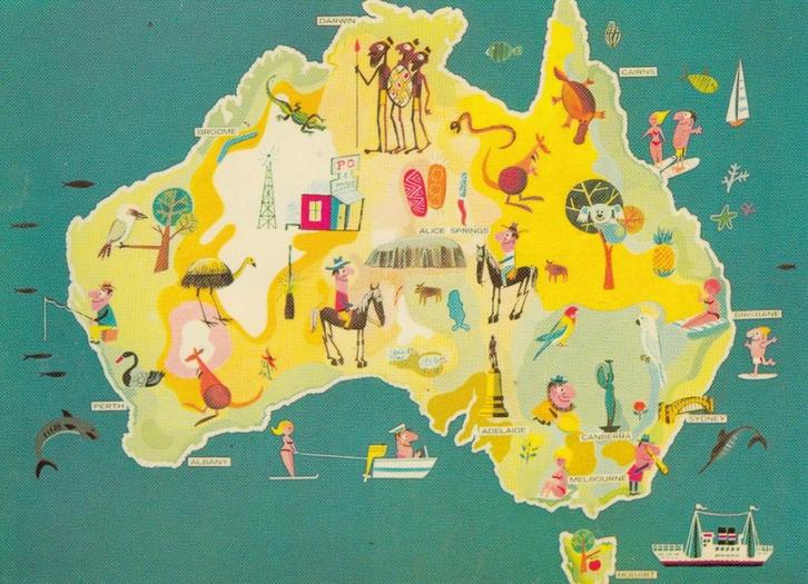 Ansichtkaart - 1970 - Landkaart - Australië - Gelopen, Verzamelen, Ansichtkaarten | Buitenland, Gelopen, Buiten Europa, 1960 tot 1980