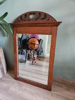 Antieke houten spiegel met opengewerkt deel bovenop, Antiek en Kunst, Ophalen, Rechthoekig, 50 tot 100 cm, Minder dan 100 cm