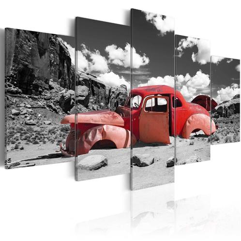 867 Rood Oldtimer Auto 5 Luik Canvas Schilderij 200x100cm, Antiek en Kunst, Kunst | Schilderijen | Abstract, Ophalen of Verzenden