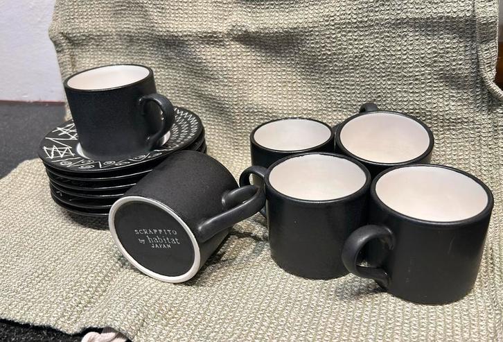 6 scraffito by Habitat espresso kopjes, Antiek en Kunst, Antiek | Keramiek en Aardewerk, Ophalen of Verzenden